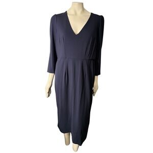 Boden Bethany Ponte Midi Dress‎ Navy Knee Length Work Minimalist Modest 16-18R